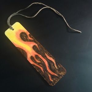 Hand Crafted Woodburned mixed media Flames bookmark